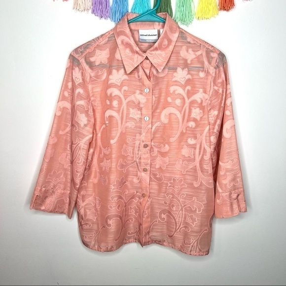 Vintage Alfred Dunner Button Up Scrollwork Blush Sheer Top Blouse Size 6 Petite - Picture 3 of 16